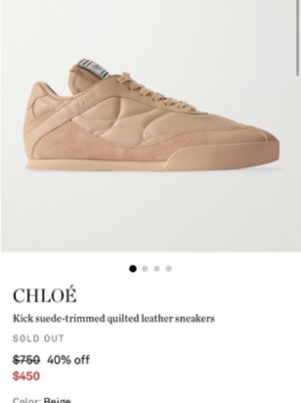 Chloe Kick Suede-Trimmed Quilted Leather Sneakers - Beige